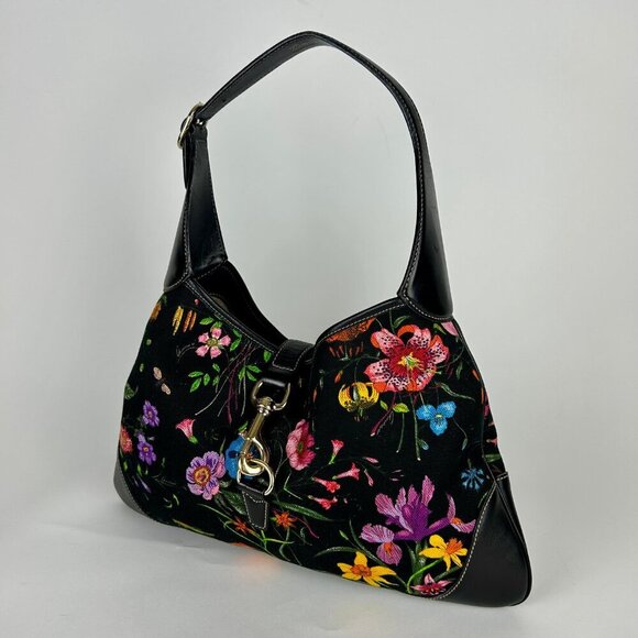 GUCCI FLORA JACKIE PRINTED CANVAS HOBO SHOULDER BAG - Picture 2 of 12